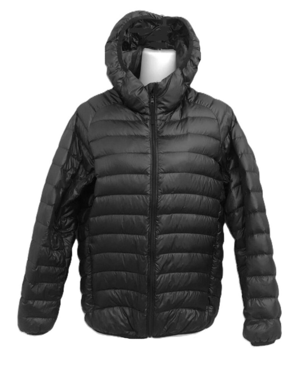 Uniqlo Black Down Hooded Jacket Zipper Front Women's Small